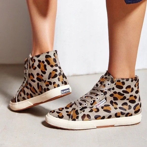 Superga Ponyhair Leopard Print High-Tops Size 37.5 - Picture 1 of 10